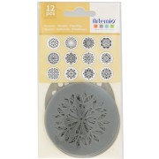 Set of 12 round plastic stencils - mandala pattern 7 cm - Grey x1