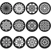 Set of 12 round plastic stencils - mandala pattern 7 cm - Grey x1