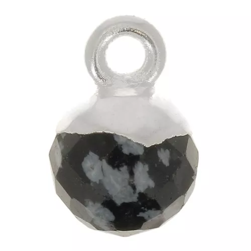 6mm 925 Sterling Silver Faceted Ball Charm - Gemstone - Obsidian x1