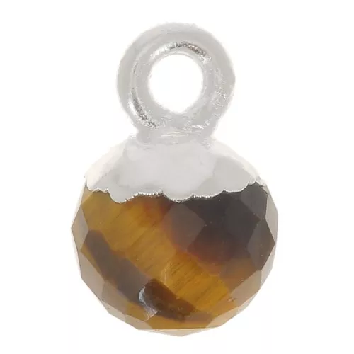 6mm 925 Sterling Silver Faceted Ball Charm - Gemstone - Tiger Eye x1