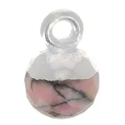 6mm 925 Sterling Silver Faceted Ball Charm - Gemstone - Rhodonite x1