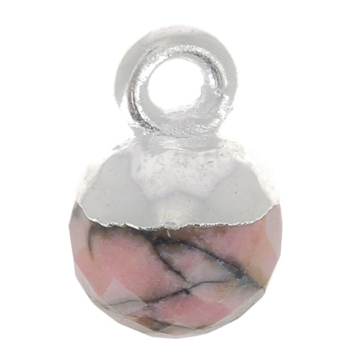 6mm 925 Sterling Silver Faceted Ball Charm - Gemstone - Rhodonite x1
