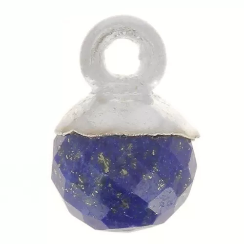 6mm 925 Sterling Silver Faceted Ball Charm - Gemstone - Lapis lazuli x1