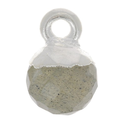 6mm 925 Sterling Silver Faceted Ball Charm - Gemstone - Labradorite x1