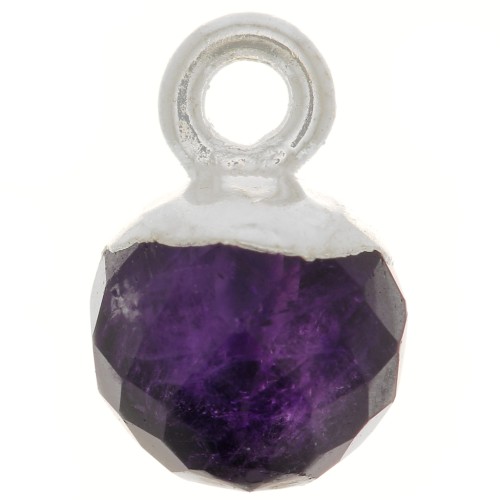 6mm 925 Sterling Silver Faceted Ball Charm - Gemstone - Amethyst x1