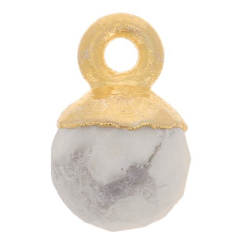 6mm 925 Sterling Silver Faceted Ball Charm - Fine Gold Plated - Howlite x1
