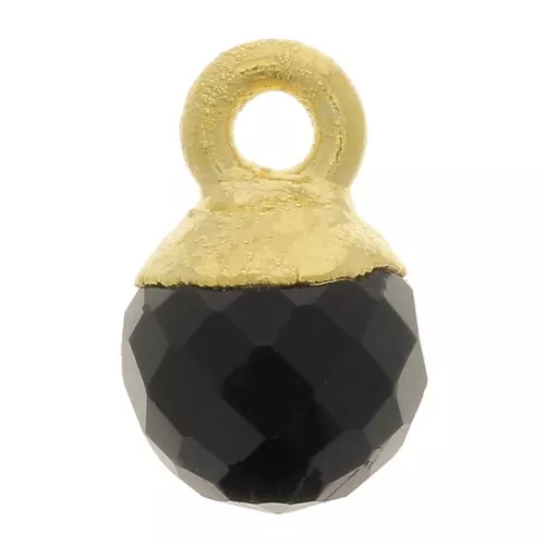 6mm 925 Sterling Silver Faceted Ball Charm - Fine Gold Plated - Black Onyx x1