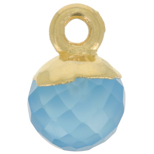 6mm 925 Sterling Silver Faceted Ball Charm - Fine Gold Plated - Blue Onyx x1