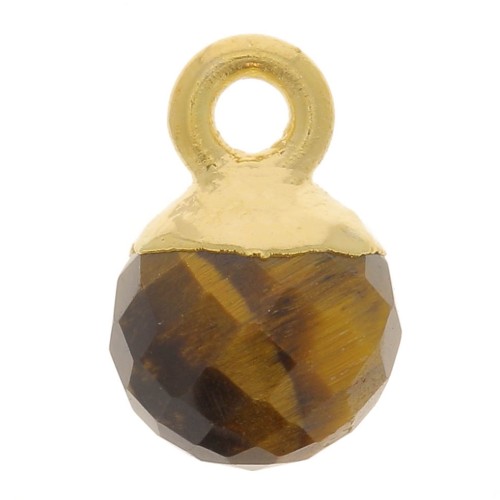 6mm 925 Sterling Silver Faceted Ball Charm - Fine Gold Plated - Tiger Eye x1