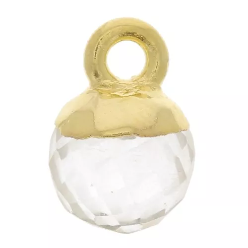 6mm 925 Sterling Silver Faceted Ball Charm - Fine Gold Plated - rock crystal x1