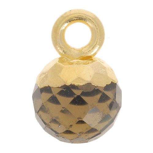 6mm 925 Sterling Silver Faceted Ball Charm - Fine Gold Plated - smoky quartz x1