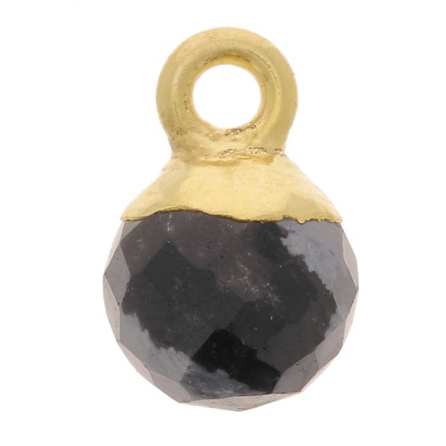 6mm 925 Sterling Silver Faceted Ball Charm - Fine Gold Plated - Obsidian x1
