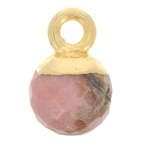 6mm 925 Sterling Silver Faceted Ball Charm - Fine Gold Plated - Rhodonite x1