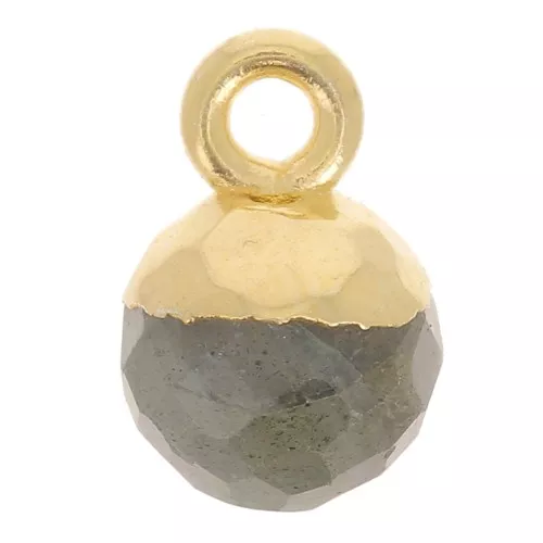 6mm 925 Sterling Silver Faceted Ball Charm - Fine Gold Plated - Labradorite x1