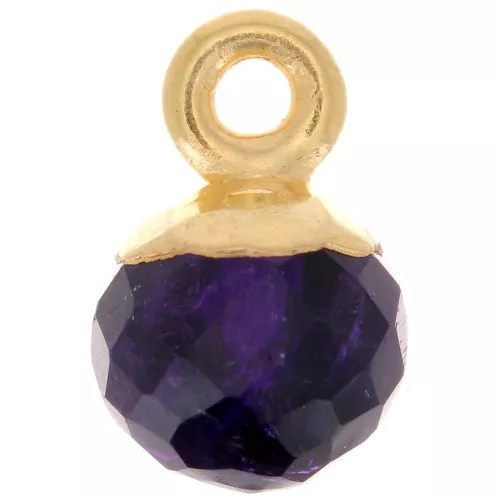 6mm 925 Sterling Silver Faceted Ball Charm - Fine Gold Plated - Amethyste x1