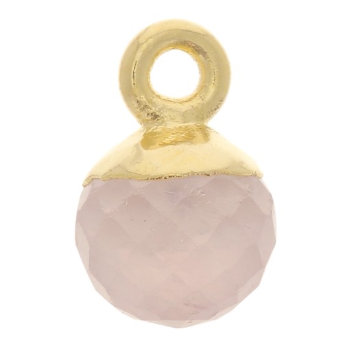 6mm 925 Sterling Silver Faceted Ball Charm - Fine Gold Plated - Rose Quartz x1