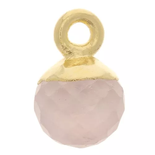 6mm 925 Sterling Silver Faceted Ball Charm - Fine Gold Plated - Rose Quartz x1