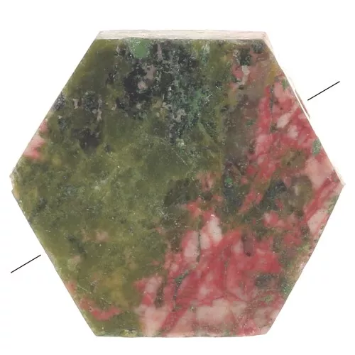 12x10mm Gemstone Flat Hexagon shaped bead - Unakite x1