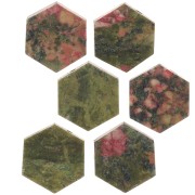 12x10mm Gemstone Flat Hexagon shaped bead - Unakite x1