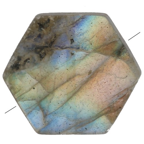12x10mm Gemstone Flat Hexagon shaped bead - Labradorite x1