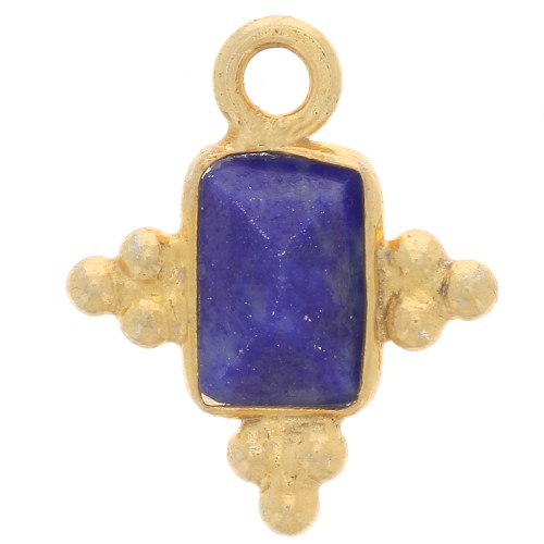 13x11mm 925 Sterling Silver Faceted Rectangle Charm - Gold - Lapis lazuli x1