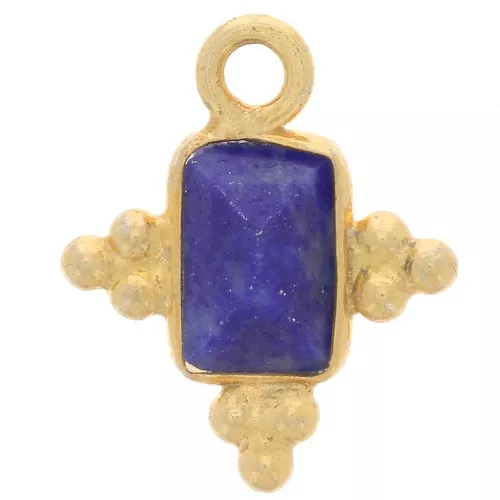 13x11mm 925 Sterling Silver Faceted Rectangle Charm - Gold - Lapis lazuli x1