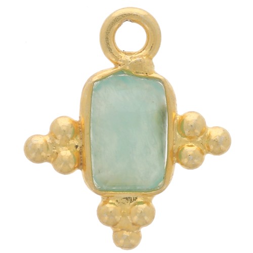 Rectangle faceted charm & small balls 13.8x11.5 mm Arg 925 Doré/Amazonite