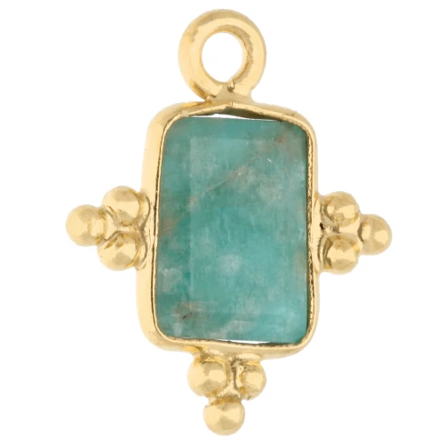 Rectangle faceted charm & small balls 13.8x11.5 mm Arg 925 Doré/Amazonite