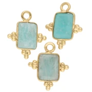 Rectangle faceted charm & small balls 13.8x11.5 mm Arg 925 Doré/Amazonite