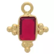 13x11mm 925 Sterling Silver Faceted Rectangle Charm - Gold - Garnet x1