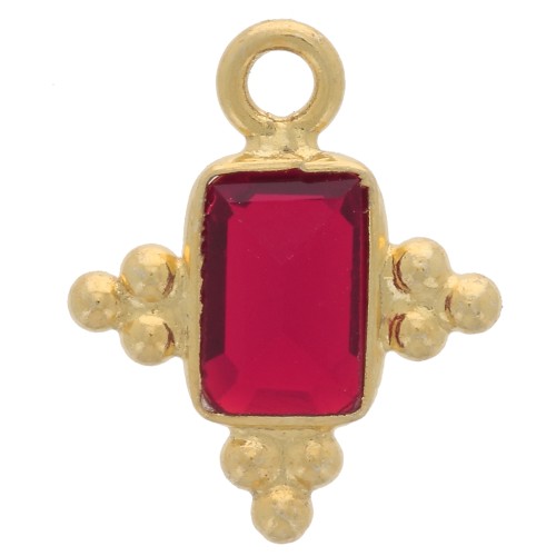 13x11mm 925 Sterling Silver Faceted Rectangle Charm - Gold - Garnet x1