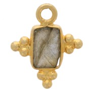 13x11mm 925 Sterling Silver Faceted Rectangle Charm - Gold - Labradorite x1