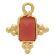 12.5x10mm 925 Sterling Silver Faceted Rectangle Charm - Gold - Cornelian x1