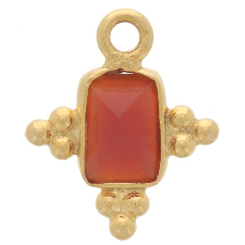 12.5x10mm 925 Sterling Silver Faceted Rectangle Charm - Gold - Cornelian x1