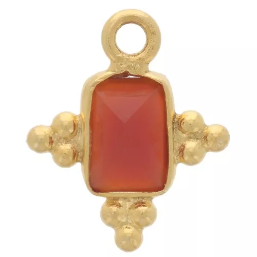 12.5x10mm 925 Sterling Silver Faceted Rectangle Charm - Gold - Cornelian x1