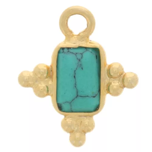 12.5x10mm 925 Sterling Silver Faceted Rectangle Charm - Gold - Turquoise