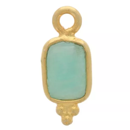 14x6mm 925 St. Silver Faceted Rectangle Charm - Fine Gold Plated - Amazonite x1
