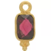 12.5x5mm 925 St. Silver Faceted Rectangle Charm - Fine Gold Plated - Garnet x1
