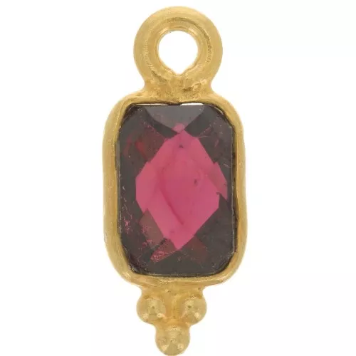 12.5x5mm 925 St. Silver Faceted Rectangle Charm - Fine Gold Plated - Garnet x1