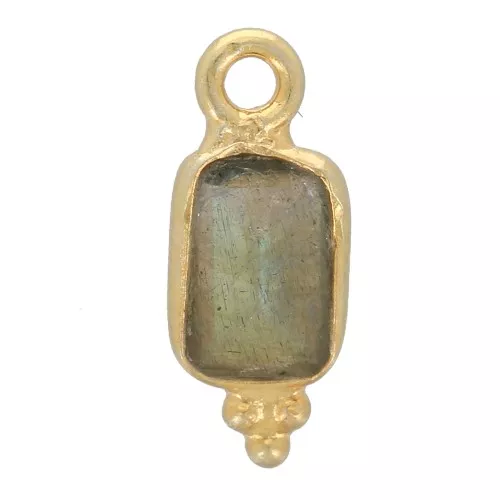 13x5mm 925 St. Silver Faceted Rectangle Charm - Fine Gold Plated - Labradorite x1