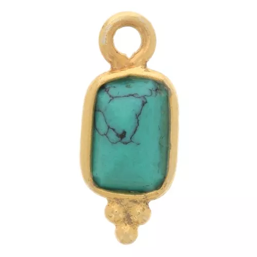13x5mm 925 St. Silver Faceted Rectangle Charm - Fine Gold - Turquoise imitation x1