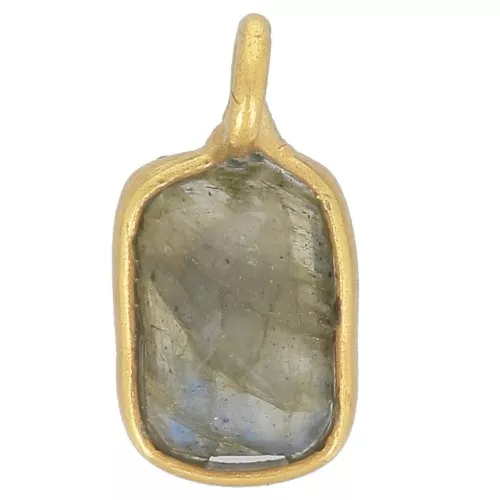 10x5mm 925 Sterling Silver faceted Charm - fine gold plated - Labradorite x1