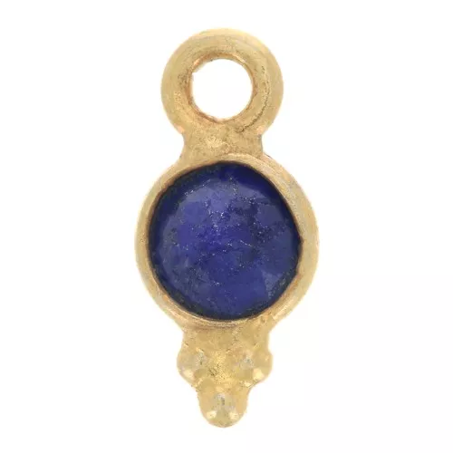 10x5mm - 925 St. Silver Round faceted charm - Fine Gold Plated - Lapis lazuli