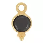 11x6mm - 925 St. Silver Round faceted charm - Fine Gold Plated - Black Onyx x1