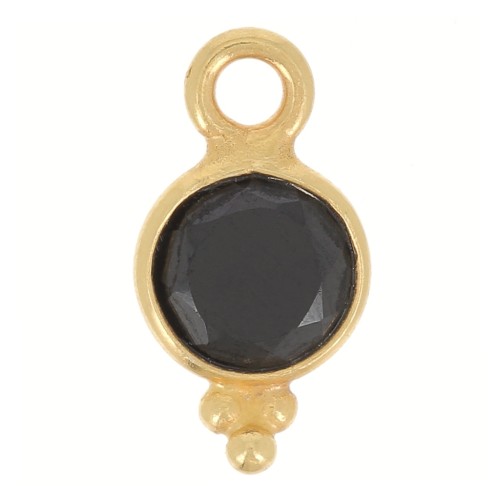11x6mm - 925 St. Silver Round faceted charm - Fine Gold Plated - Black Onyx x1