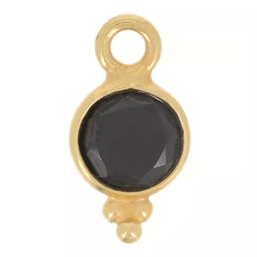 11x6mm - 925 St. Silver Round faceted charm - Fine Gold Plated - Black Onyx x1