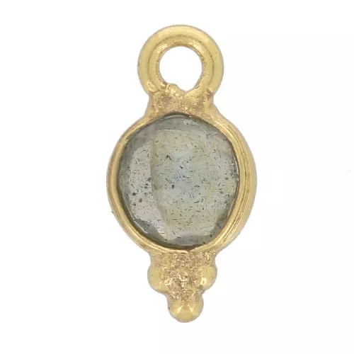 10x5mm - 925 St. Silver Round faceted charm - Fine Gold Plated - Labradorite x1