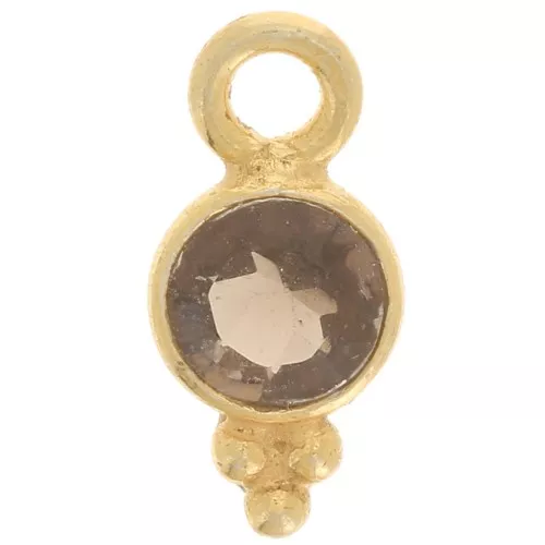 10x5mm - 925 St. Silver Round faceted charm - Fine Gold Plated - Smoky Quartz x1
