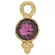 10x5mm - 925 St. Silver Round faceted charm - Fine Gold Plated - Garnet x1