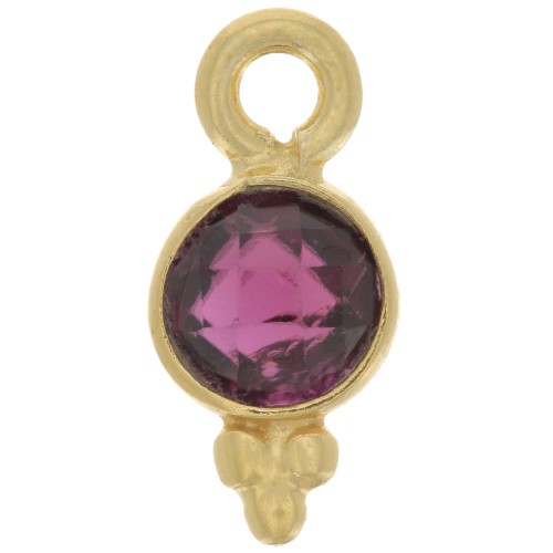 10x5mm - 925 St. Silver Round faceted charm - Fine Gold Plated - Garnet x1
